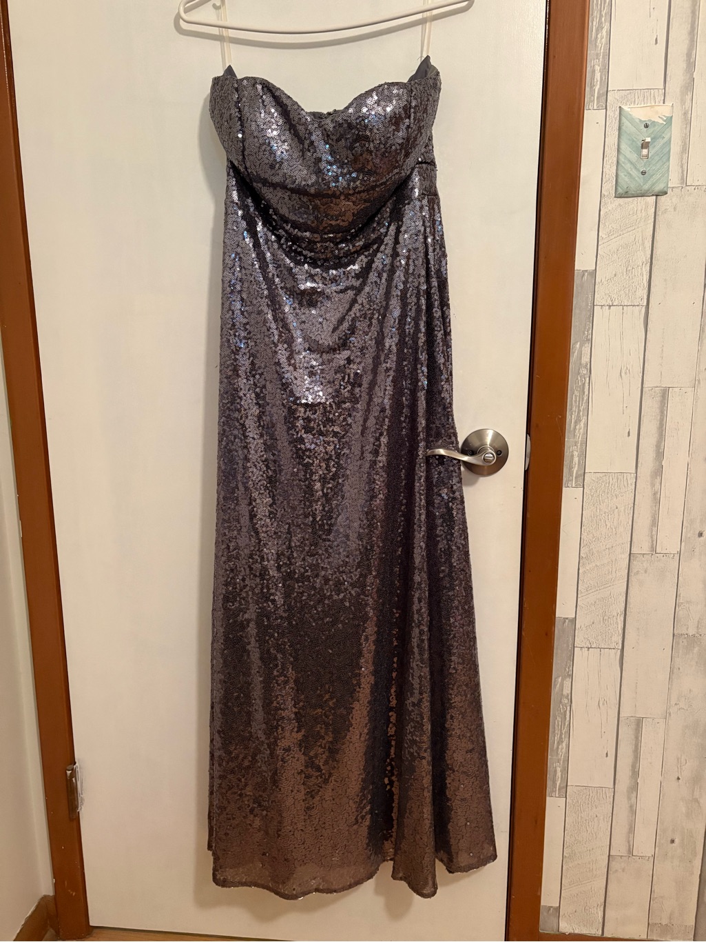 Strapless Sequin Evening Gown - Shimmering Gunmetal